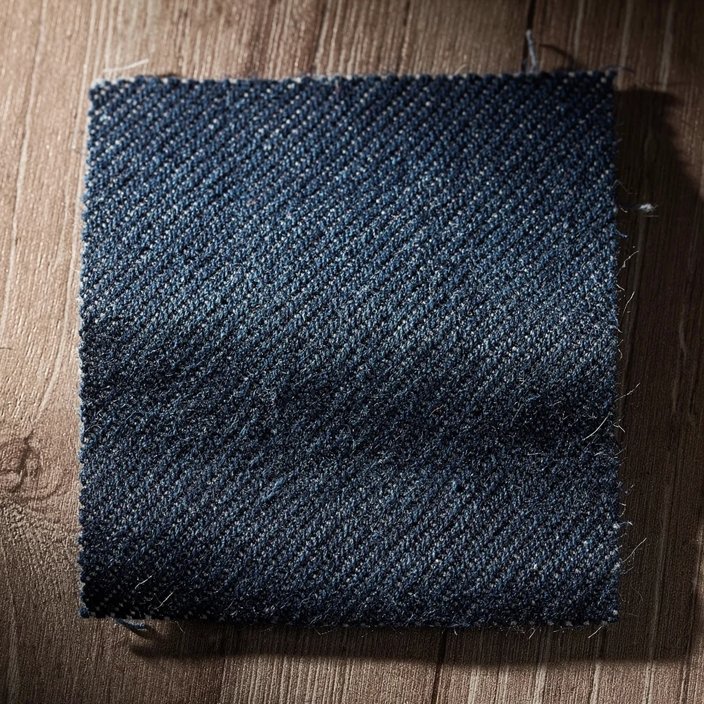 Close up of indigo selvedge denim weave showing texture